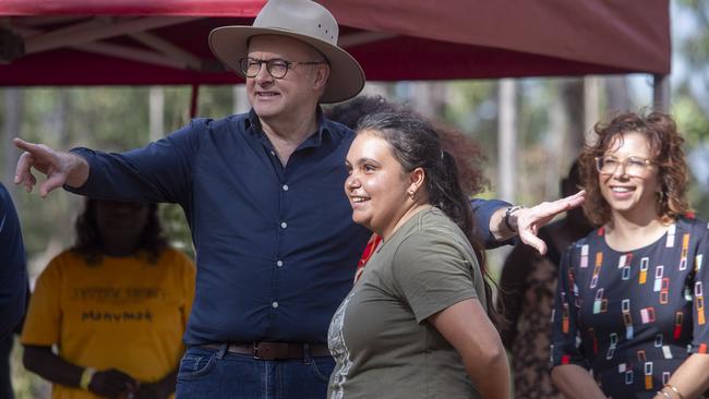 Mr Albanese photographed alongside Siena Stubbs, a young Yonglu women and leader at this year's youth forum at Garma. Picture: Peter Eve / YYF