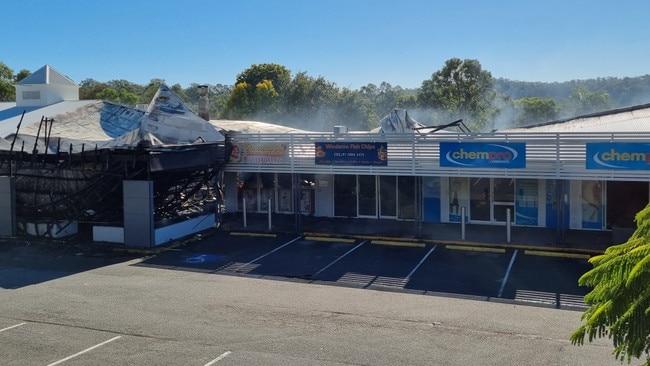 Fire has destroyed shops at Windaroo Village. Picture: Belinda Thompson