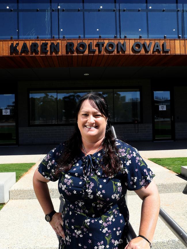 Former Australian women’s cricketer Karen Rolton at the new complex at Park 25 that was renamed Karen Rolton Oval. Picture: CALUM ROBERTSON