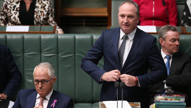 PM Malcolm Turnbull and Deputy PM Barnaby Joyce in Question Time in the House of Representatives Chamber at Parliament House in Canberra. Picture Kym Smith