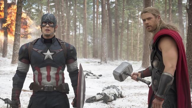 Chris Evans and Chris Hemsworth in Marvel’s Avengers: Age Of Ultron.