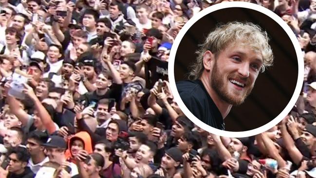 Fans are seen gathered outside the Today Show Studios in North Sydney waiting to see YouTuber Logan Paul.