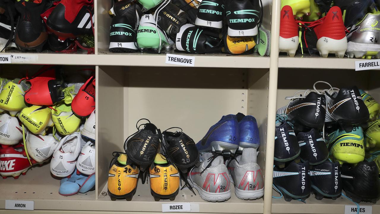 Connor's boots in the locker room. Picture: Sarah Reed