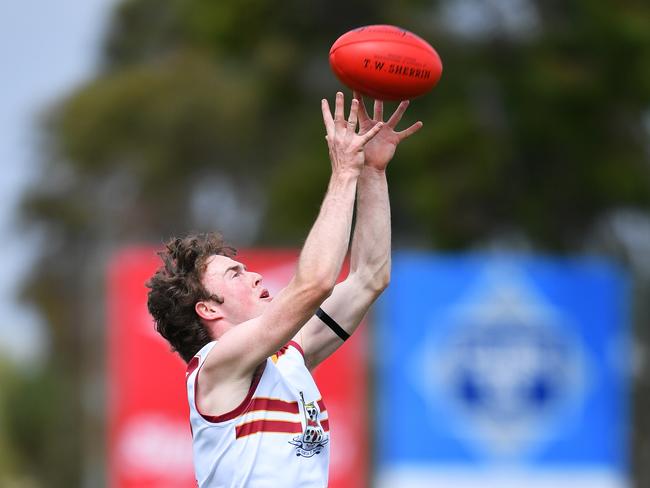 Will Charlton of PAC marks during the grand final of the All School Cup between Henley High School and Prince Alfred College in 2020. Picture: Mark Brake