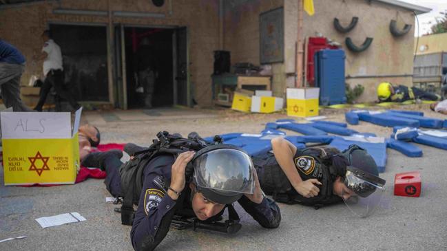 First responders and emergency personnel in Israel conducting drills this week simulating a rocket attack. Picture: Zuma Press/WSJ