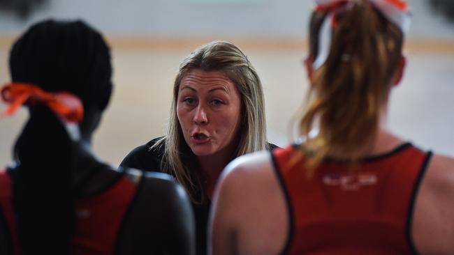 Penny Shearer coaching the NT team against NSW in the 2023 National Netball Championships. Picture: Pema Tamang Pakhrin