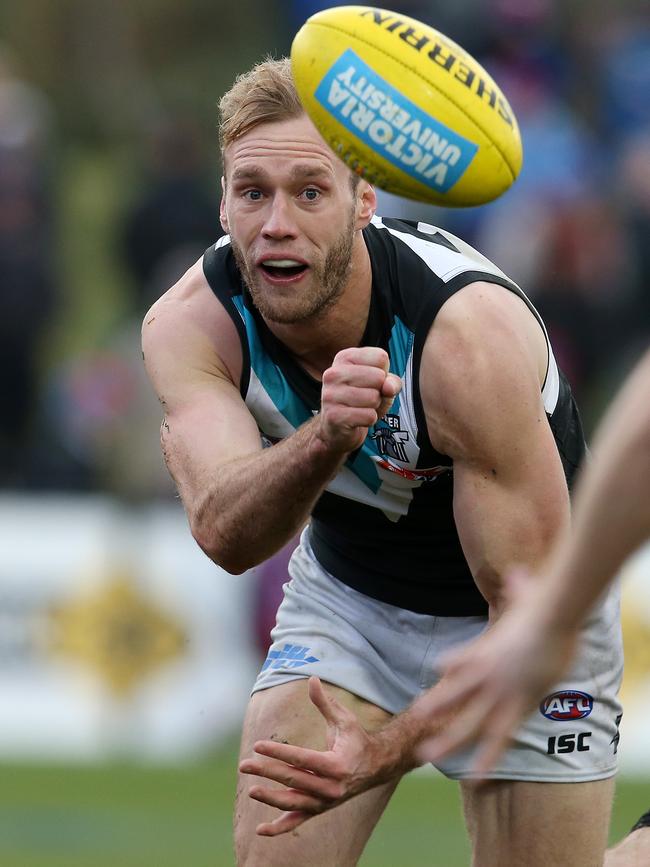 Port Adelaide's Jack Hombsch has met with Gold Coast. Picture: Michael Klein