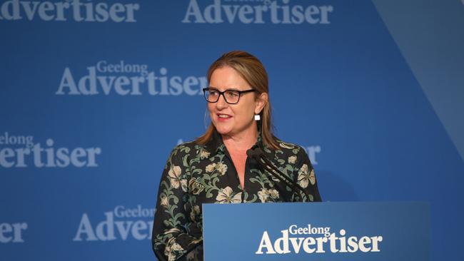 Premier Jacinta Allan speaks at Future Geelong. Picture: Alan Barber