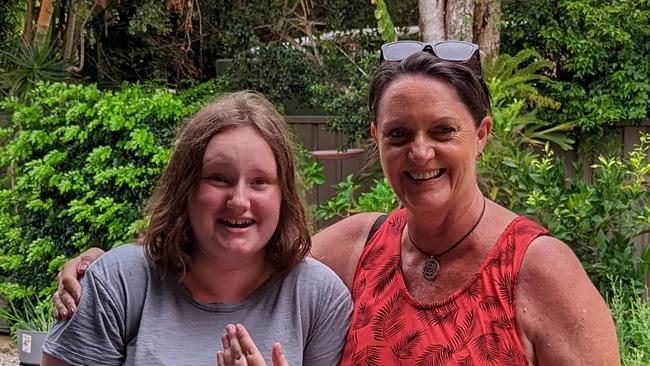 Krystal Cain was swept away by flood waters on January 7, 2022, at Booubyjan west of Gympie. Krystal is pictured here with her aunt Trina on Christmas Day, 2021. Picture: GoFundMe