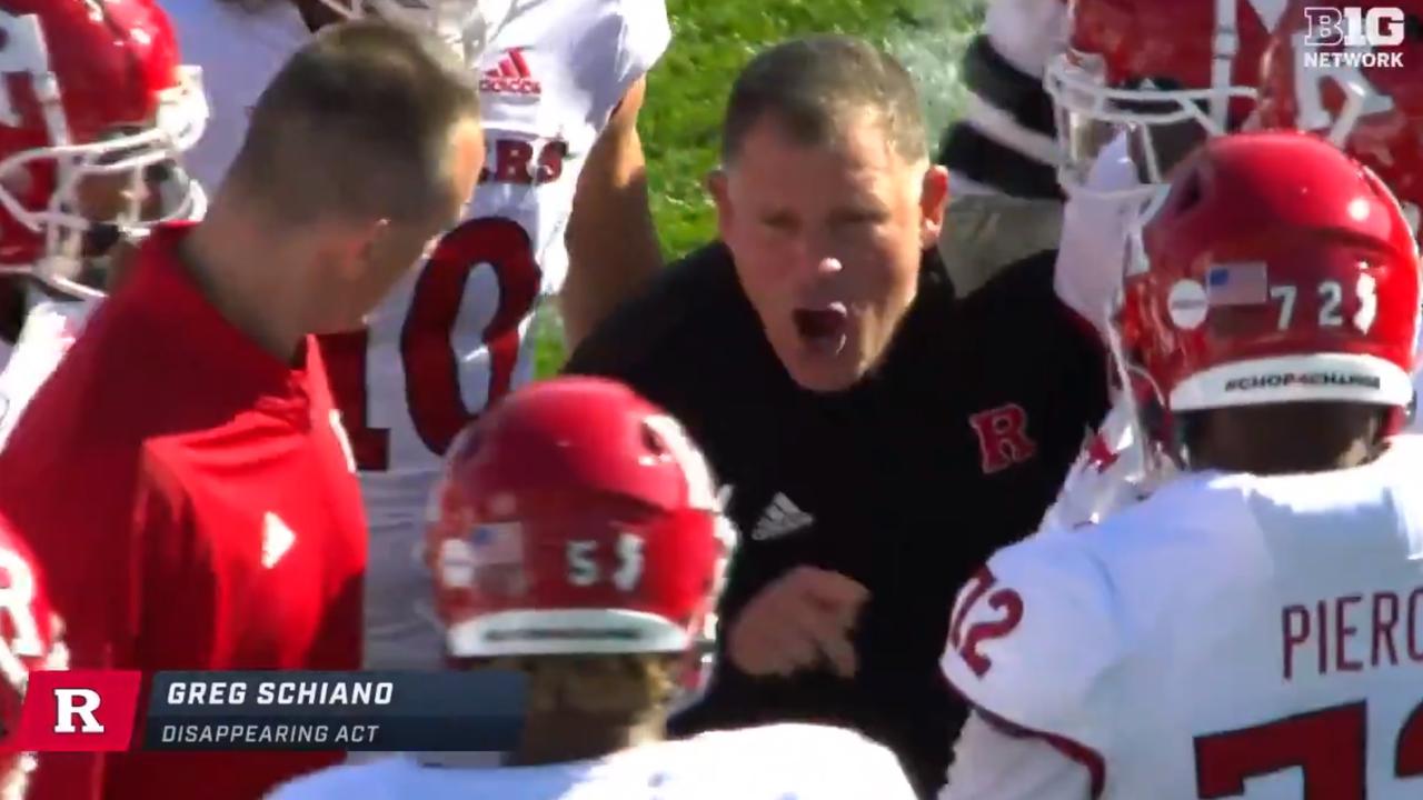 Greg Schiano vanished into thin air. Photo: Twitter, @BigTenNetwork.