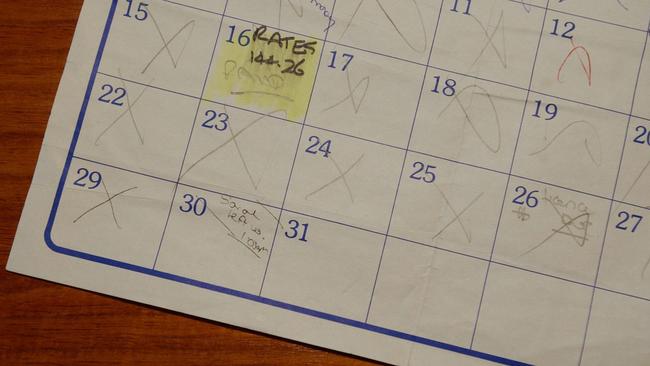 A 1993 calendar belonging to Kathleen Folbigg which made up part of the evidence that led to her conviction. On the entry for August 30, 