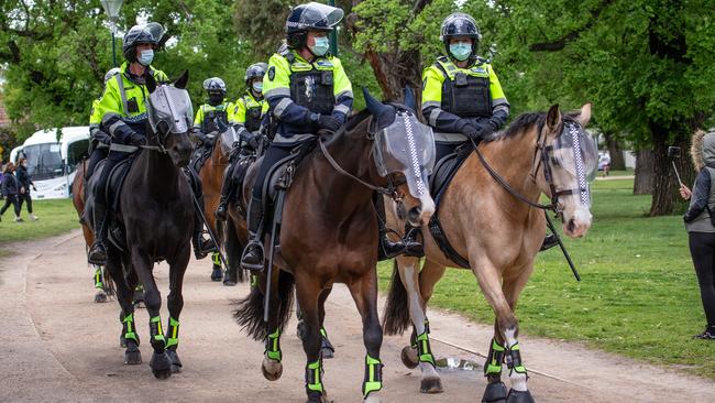 Mounted police with body-worn cameras. Picture: Sarah Matray