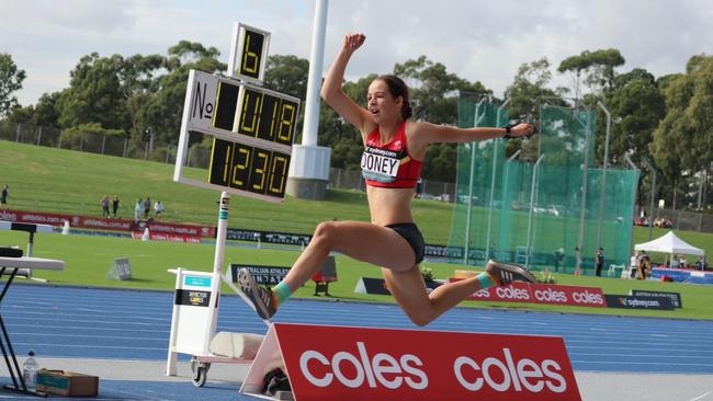 South Australian triple jumper Lucy Doney in action at the 2019 Australian Athletics Championships. Picture: Matt Axford, Athletics SA