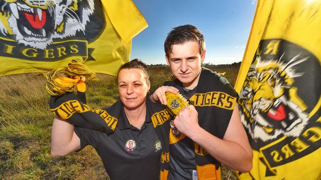 Tiger Chessum and his mum Nicole Rodwell. Picture: Tony Gough