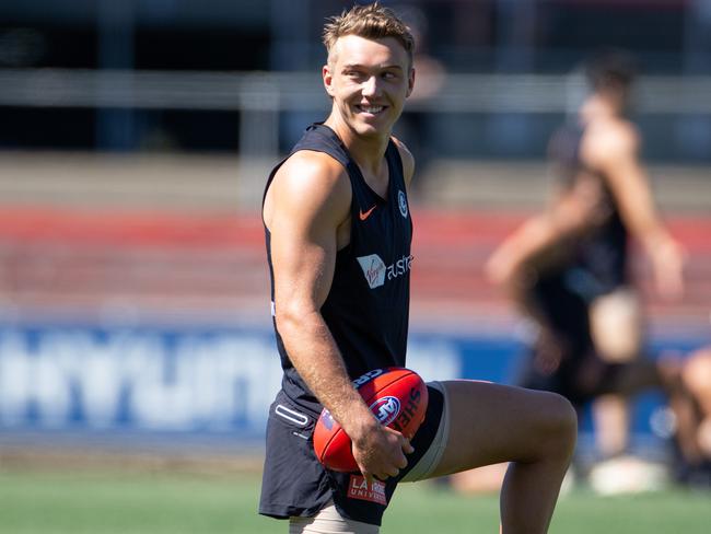 Carlton players  back training for first time in 2019.  Co Captain, Patrick Cripps during training, Picture: Sarah Matray