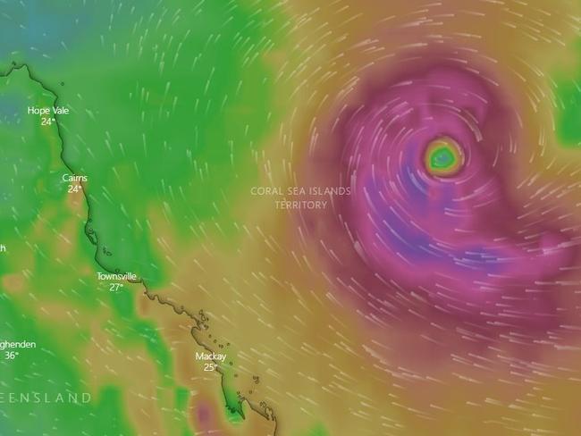 Ex-tropical cyclone Penny shown on the radar via Windy.com