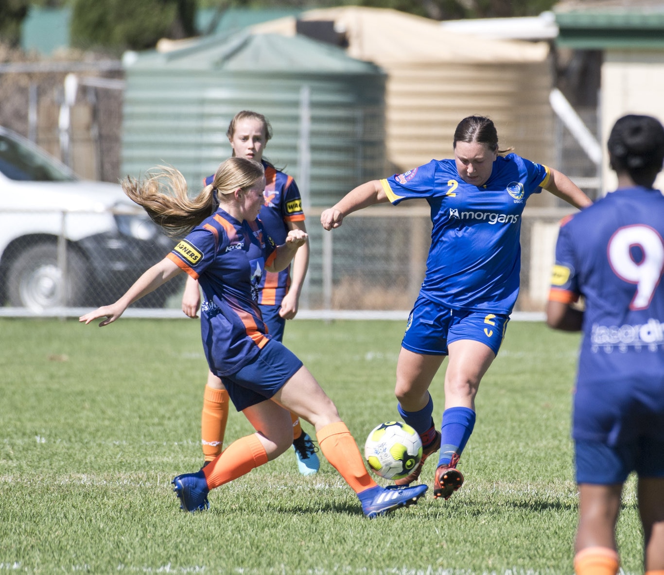 Hannah Lee, Hawks and Taylor Reeves, USQ. USQFC vs Hawks Ladyhawks, 2020 TFL Premier Ladies. Sunday, 8th Mar, 2020.