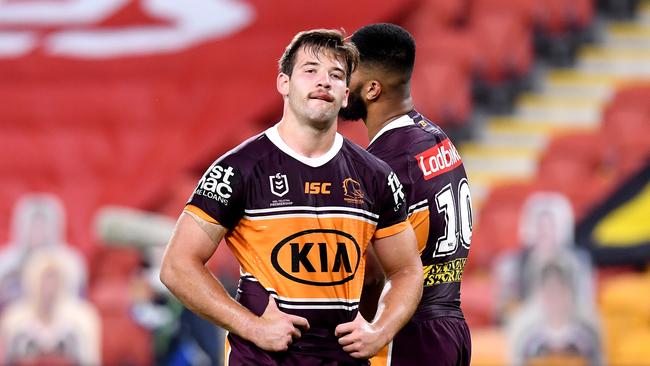 Patrick Carrigan and the Broncos copped a belting by the red-hot Roosters. Picture: Bradley Kanaris/Getty Images