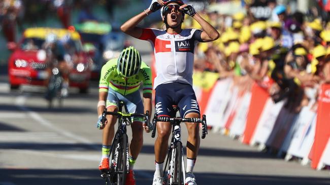 Jarlinson Pantano celebrates his impressive stage 15 victory.