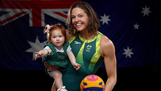 Australian OIympic water polo player Keesja Gofrs with her daughter