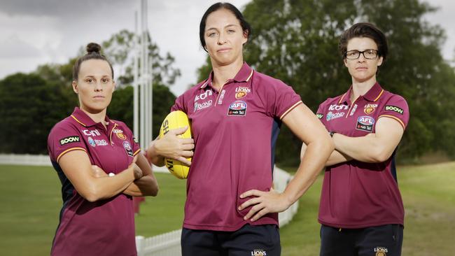 Brisbane's former captain Emma Zielke with new skipper Leah Kaslar and vice-captain Sam Virgo.