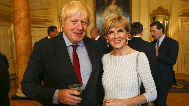 UK Foreign Secretary Boris Johnson with Australian Foreign Minister Julie Bishop in London.