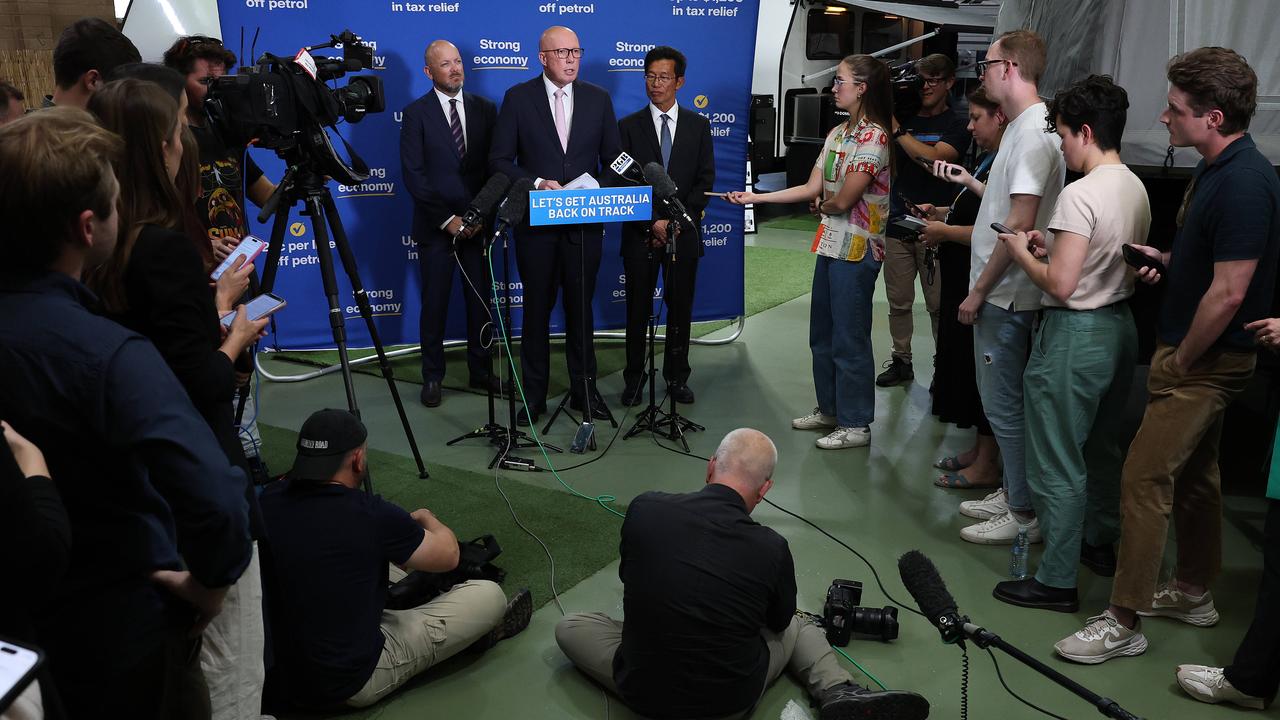 Peter Dutton has talked up his chances of winning Saturday’s federal election during a visit to Perth. Picture: Adam Head / NewsWire