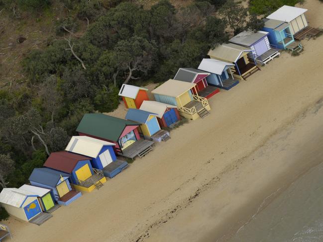 Mornington aerial images May 2010 Shire Hall beach bathing boxes.