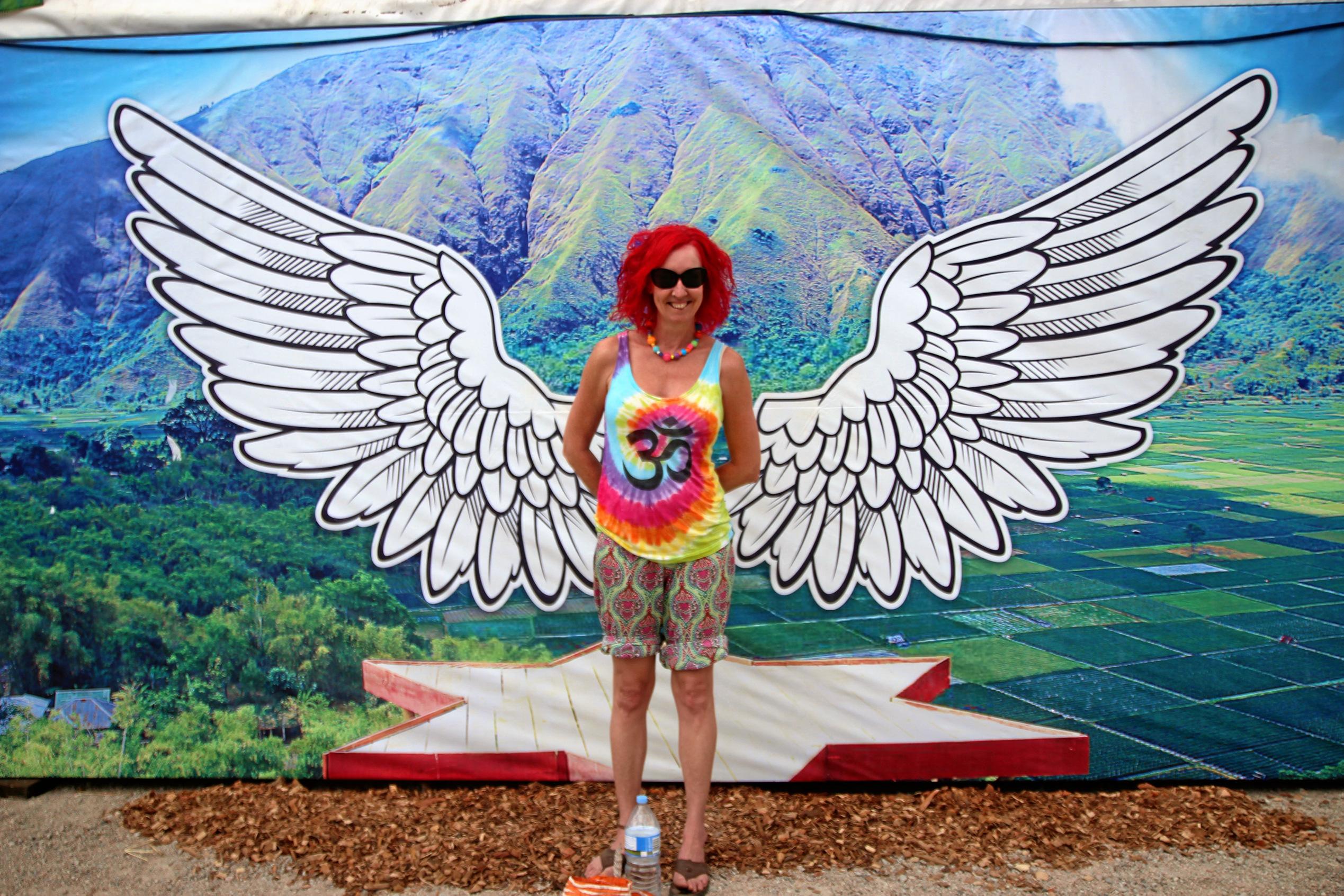 Denise Curry gets in touch with her angelic side at Woodford Folk Festival.