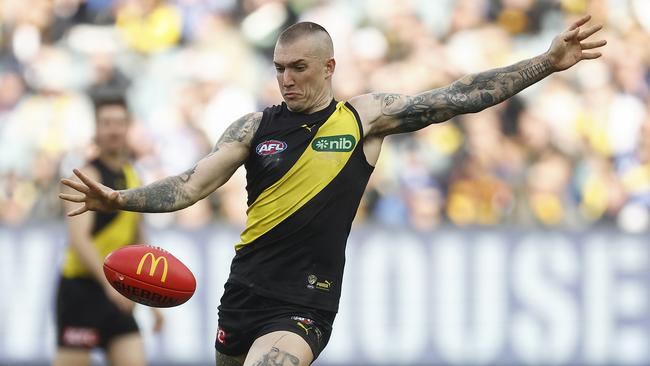 Dustin Martin looks set to bring up 300 games as a Tiger. (Photo by Daniel Pockett/Getty Images)