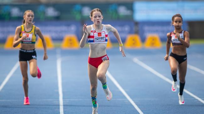 Marnie Laurence from Eastern Suburbs wins her 200m. Picture: Julian Andrews