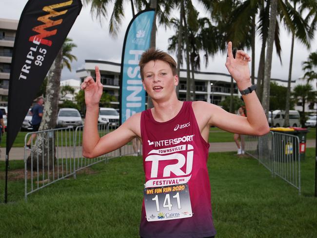 Zac Bennett was the winner of the Cairns Regional Council's New Year's Eve superhero fun run at the Cairns Esplanade. Picture: Brendan Radke