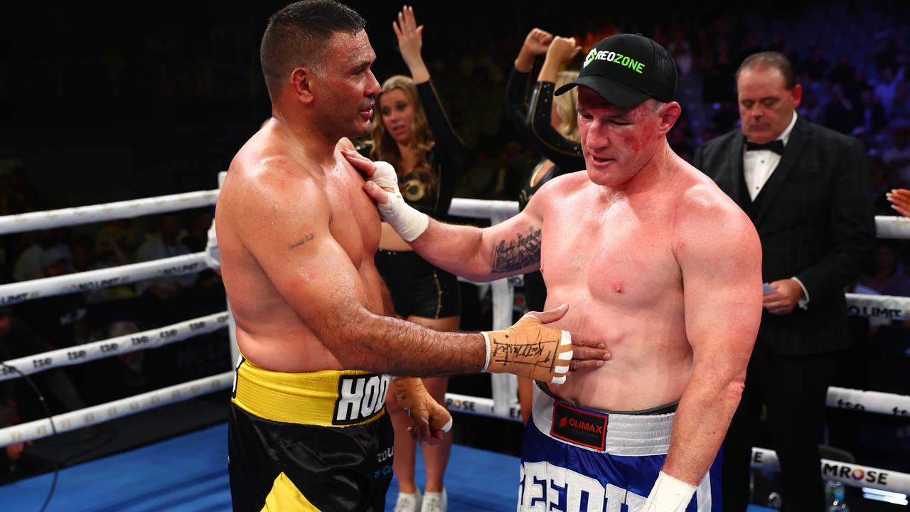 Paul Gallen and after Justin Hodges after their bout.