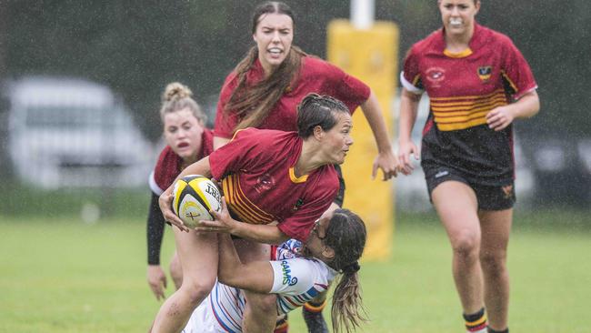 Central Coast player Lorna Martin in action during their NSW Country Women's Rugby 7s round-robin game v Newcastle Hunter at Woy Woy Oval on Saturday, 14 March, 2020. Picture: Troy Snook