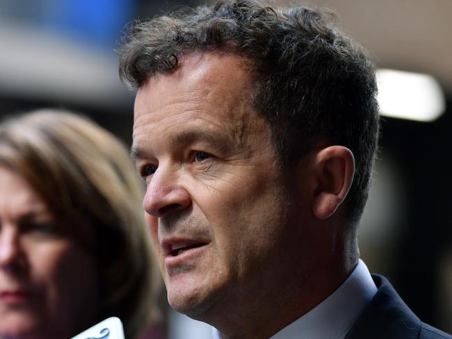 Member for Oxley Melinda Pavey (left) and NSW Attorney General Mark Speakman speak to the media in Sydney, Thursday, September 13, 2018. (AAP Image/Joel Carrett) NO ARCHIVING