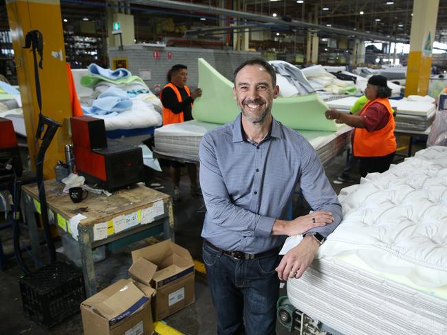 02/10/2020. Tony Pearson, CEO of AH Beard pictured on the factory floor at their warehouse in Padstow in Sydney's West. The family owned bedmaker is having a booming COVID. Sales are soaring and they expect them to stay up as Australia stays home. Britta Campion / The Australian