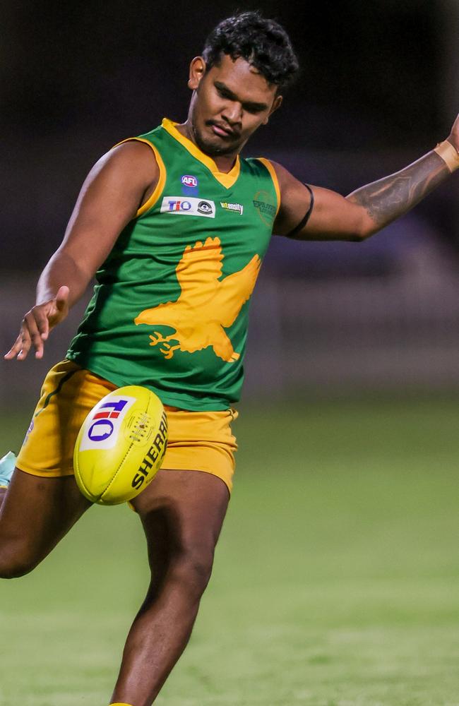 A Pioneer side missing nine of their best players pulled off an important win against Wests. Picture: Charlie Lowson / AFLNT Media