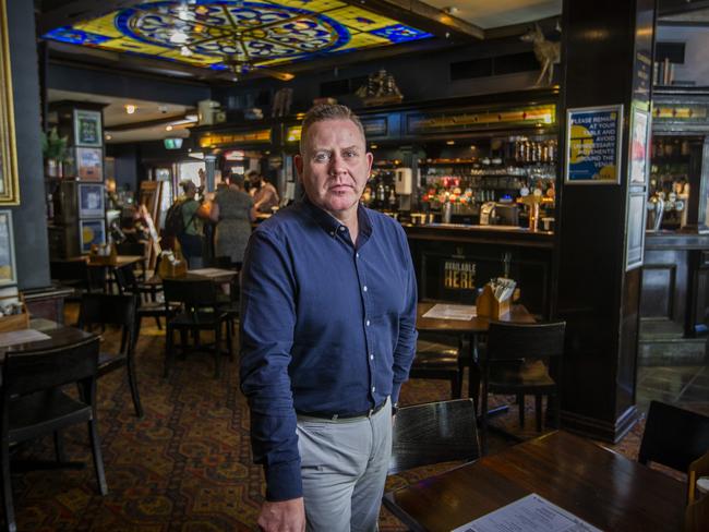 Elephant and Wheelbarrow owner Mark O'Reilly runs multiple pubs and says they are struggling due to the lack of city workers. Picture: Wayne Taylor