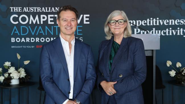 BetaShares chief economist David Bassanese and prominent company director Sam Mostyn at The Australian’s BHP Competitive Advantage Boardroom lunch. Picture: John Feder