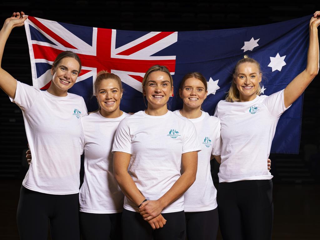 Kiera Austin, Kate Moloney, Liz Watson, Steph Wood and Jo Westonwere part of the Australian Commonwealth Games squad in 2022. Picture: Daniel Pockett/Getty Images