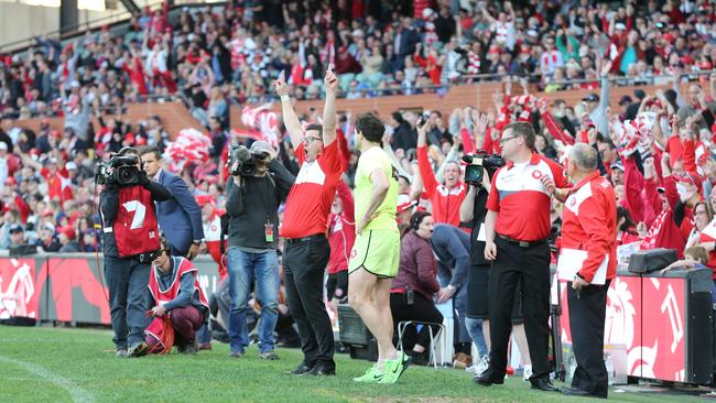 North Adelaide coach Josh Carr celebrates at the siren. Piciture: AAP Image/Dean Martin