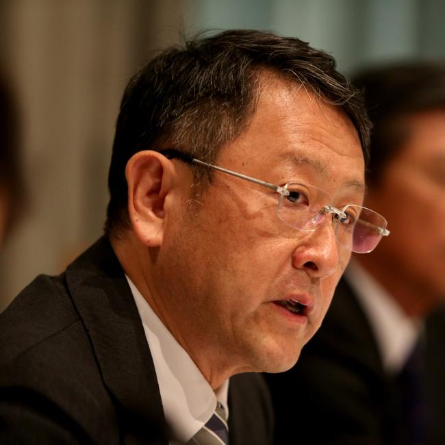 Toyota president Akio Toyoda at a press conference in 2017.