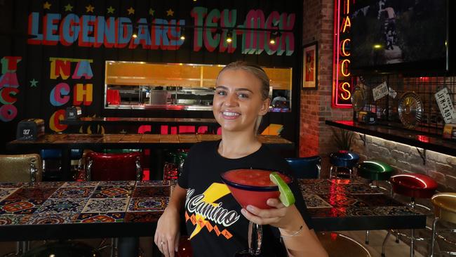 Shona Hewitt preparing some mega margaritas for the grand opening for Robina’s El Camino Cantina. Picture: Glenn Hampson