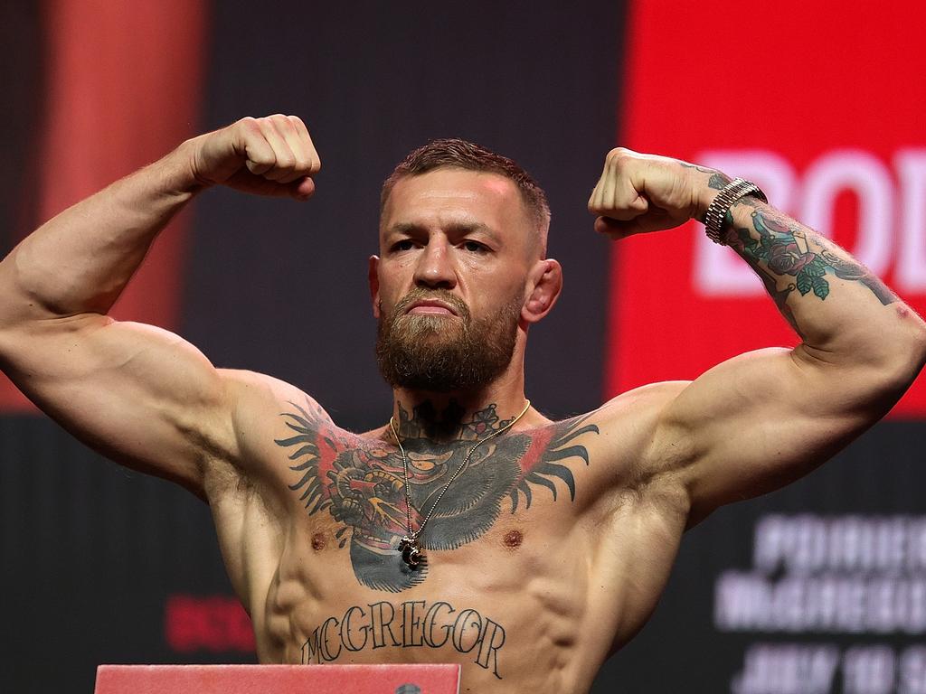 Conor McGregor has been is feisty self in the lead-up to his trilogy fight against Dustin Poirier. (Photo by Stacy Revere/Getty Images)