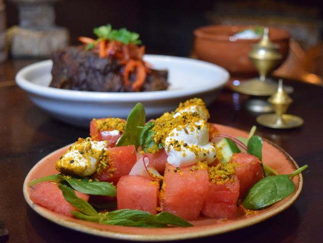 The slow-roasted lamb raan and watermelon salad. Picture: Jenifer Jagielski