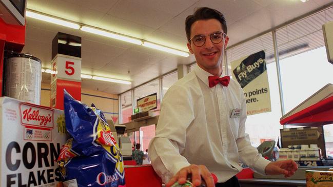 Albert Dinelli mans the Coles checkout in the mid-1990s