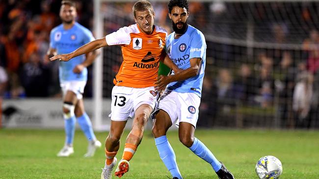 Midfield dynamo Stefan Mauk in action for Brisbane Roar. Picture: Bradley Kanaris/Getty Images