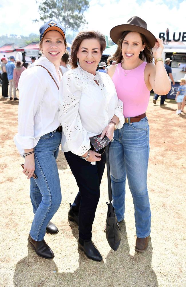 Annie Ruhle with Ann-Marrie and Maddi Tronc at Meatstock, Toowoomba Showgrounds. Picture: Patrick Woods.