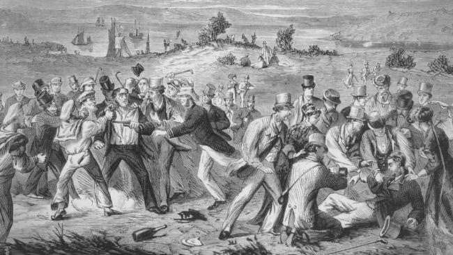 An etching of the attempted assassination of Prince Alfred in Sydney in 1868. Picture: National Museum Australia