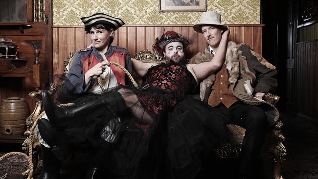 Cast members (L-R) Anna Kidd, Kristian Byrne and Oliver Cassidy of the Festival of Voices production of 'The Sailor and the Bawd' being performed at the Hope and Anchor. Picture: LUKE BOWDEN